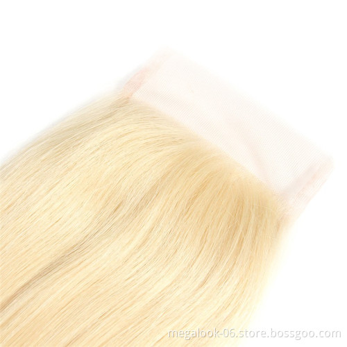 Megalook Hair Discounts 22 Inch Peruvian Three Part Virgin Cuticle Aligned Straight Human Hair 613 Color Lace Closure